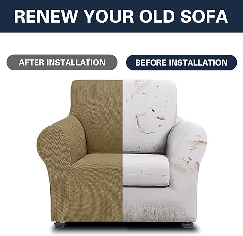 Vista 55 de Cupuamon Fundas elásticas para sofá de 3 cojines, funda protectora de muebles con parte inferior elástica de tela jacquard a cuadros pequeños