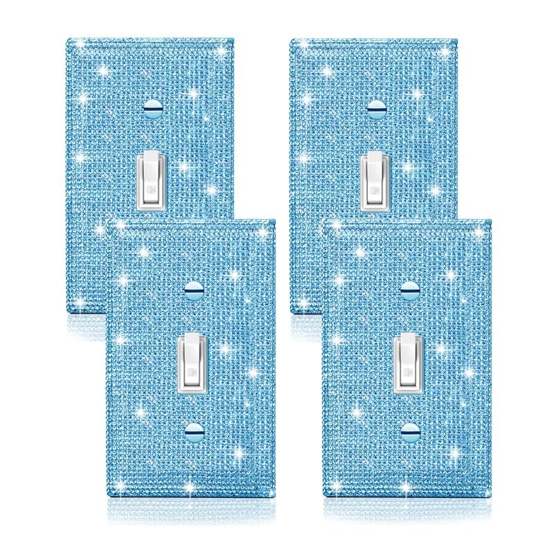 Image of 4 Pcs Shiny Blue Rhinestones Light Switch Plate Wall Plates Toggle Light Switch Cover Decorative Durable Switch Covers Outlet Covers