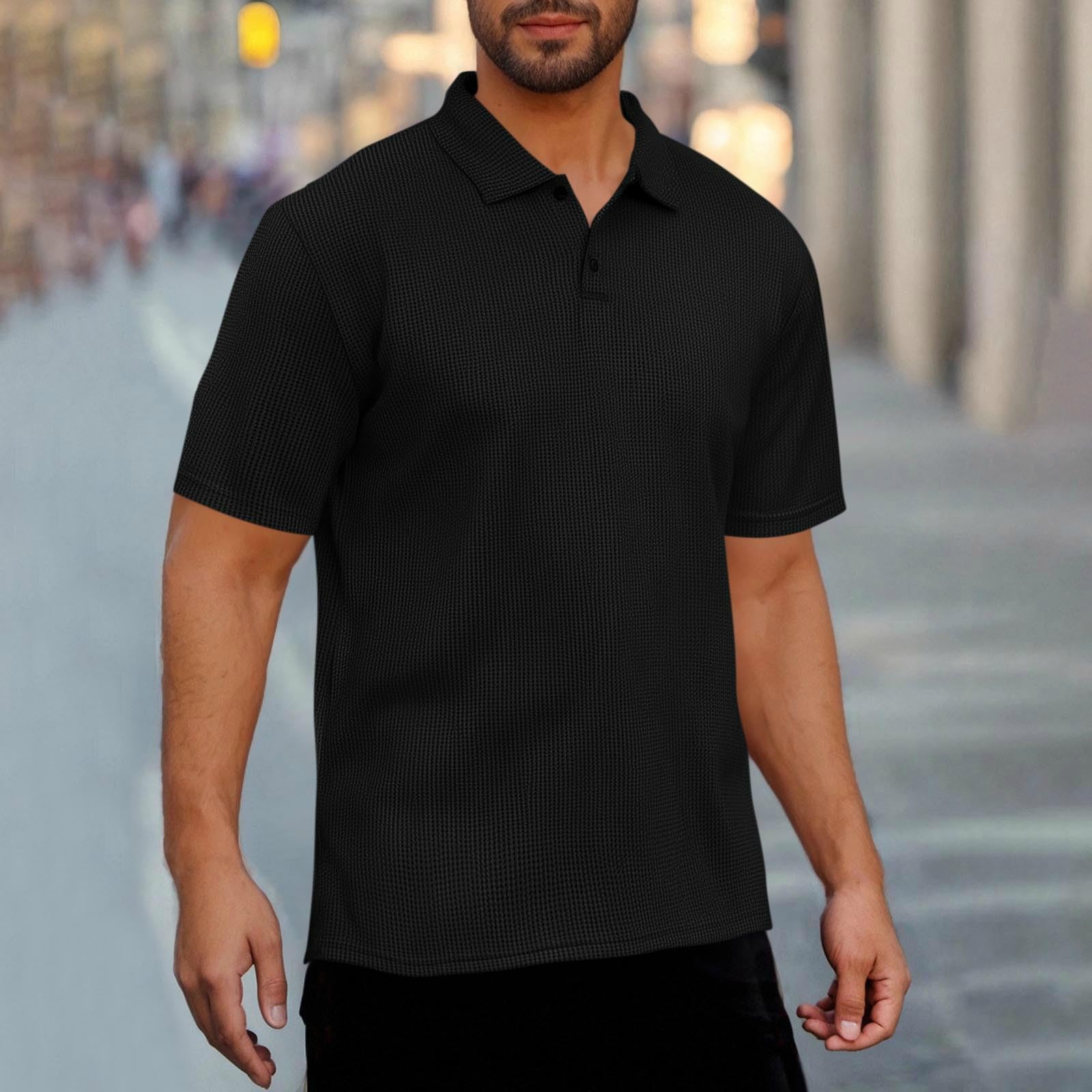 Koszulka polo T-shirty męskie solidny kołnierz z klapą top z krótkim rękawem z listwą guzikową męskie wygodne ubrania do pracy i noszenia na co dzień
