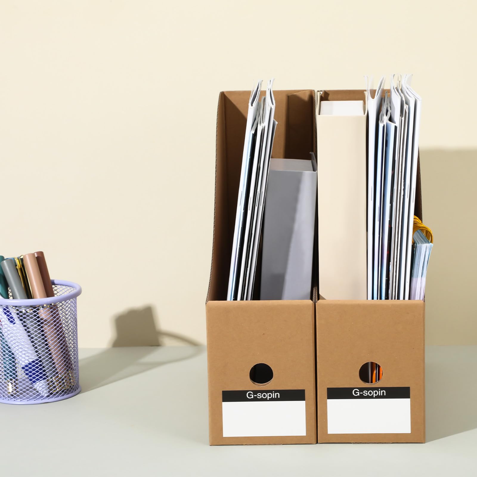 Zeitschriftenhalter aus Karton, stabile Buchkörbe für Klassenzimmer, Bibliothek, 26,7 x 26,9 x 8,9 cm, vertikale Aktenordner, 20 Stück