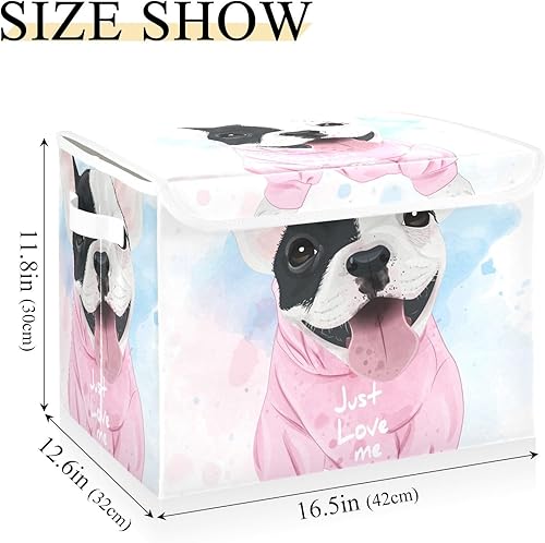 Miniatura 6 de Contenedores de almacenamiento grandes plegables con tapas, lindo bulldog francés, cestas de almacenamiento de acuarela, contenedores organizadores