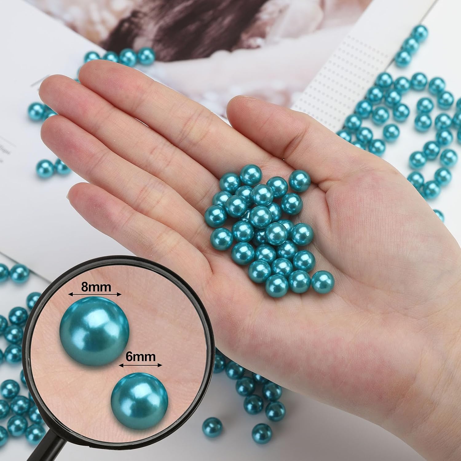 Vase Filler Pearls, 2200 Pcs No Hole Pearl Vase Beads, Plastic Fake Pearl for Crafting, Pearls for Makeup Brush Holder Beads, Tabble Scatter, Vase Decor, Wedding Birthday Party (Cyan Blue, 6mm) - Image 2