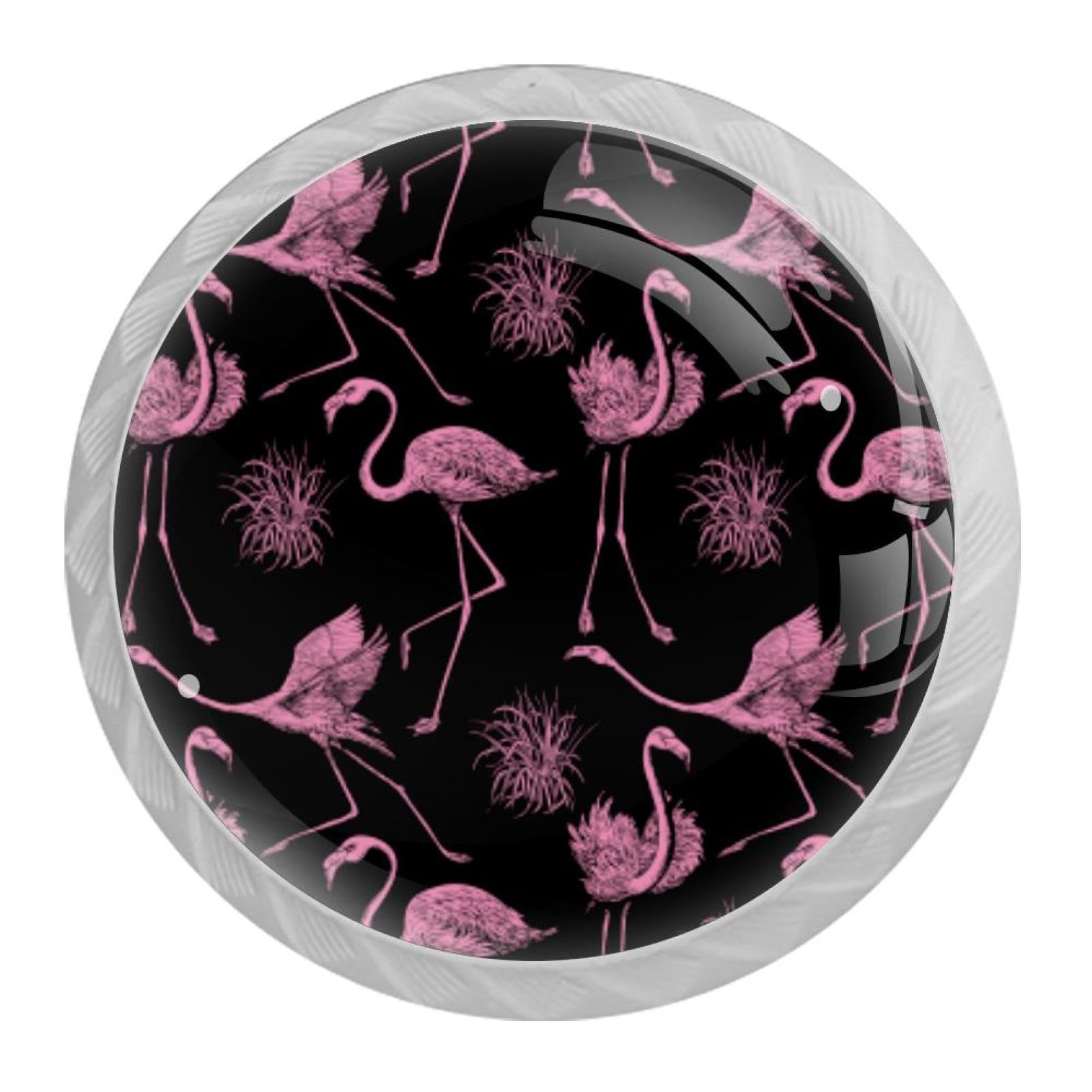 Tqmspg 4 Pieces Drawer Pulls Pink Flamingos Door Knobs Dresser Handles for Kitchen Wardrobe Cupboard Hardware Furniture