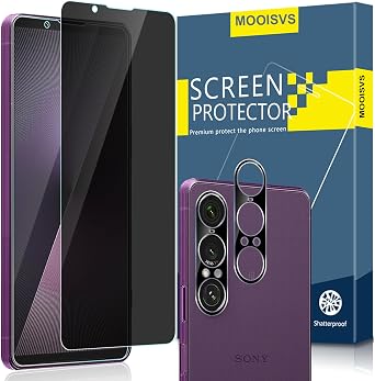 [2+2pack for Sony Xperia 1 VII Privacy Tempered Glass Screen Protector +Camera Lens Protector, Ultra HD Tempered Glass Film, Anti-Spy, 9H Hardness, Anti-Scratch, Bubble Free