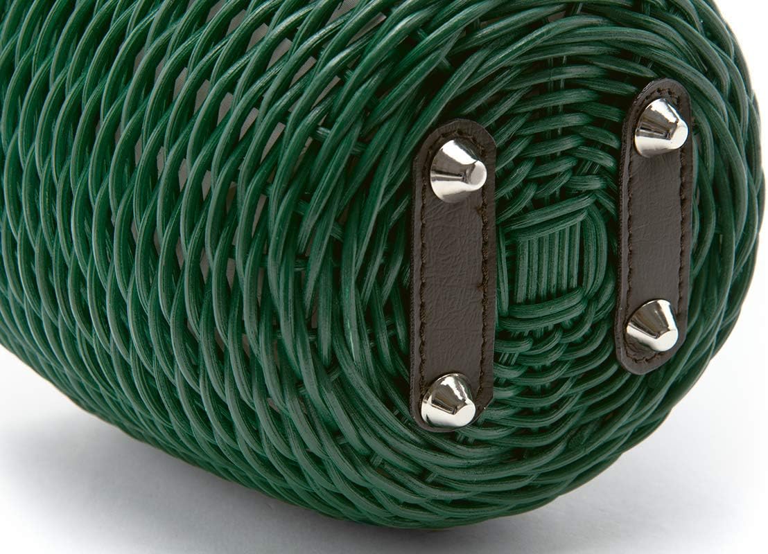 限定！[SOUBIEN] (ソウビエン) カゴバッグ moika 緑×白 シンプル 麻 藤 チャーム付(ファー) 浴衣向け 藤籠巾着