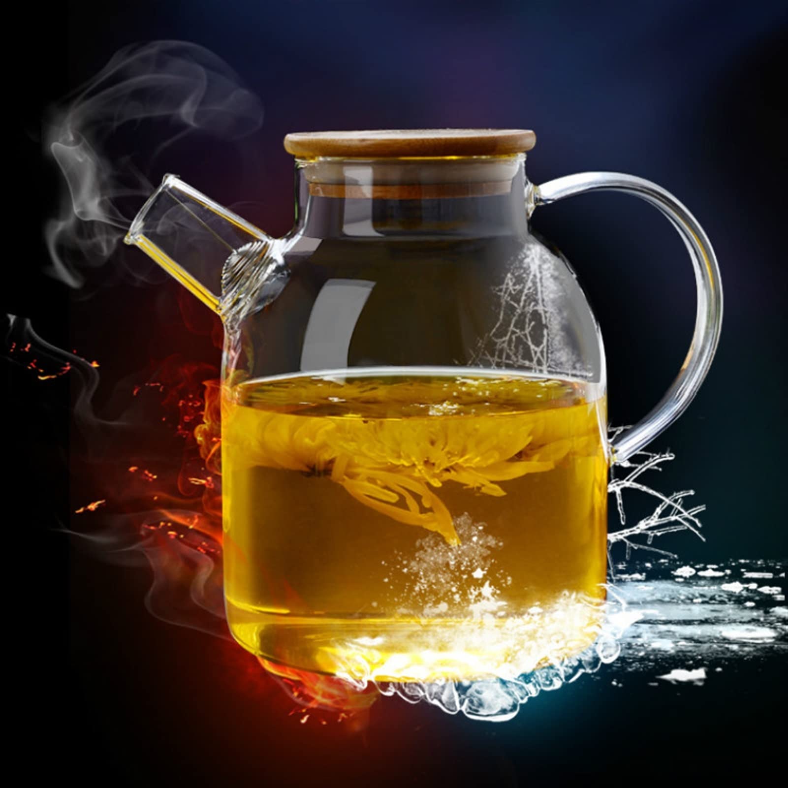 Jarras 1L/1.5L Botella de Agua de Vidrio Espesado con Tapa de Acero Inoxidable Jarra de Agua fría Jarra de Agua hirviendo Agua Botella de Copa Botella Hervidores (Color : 1000ML A)