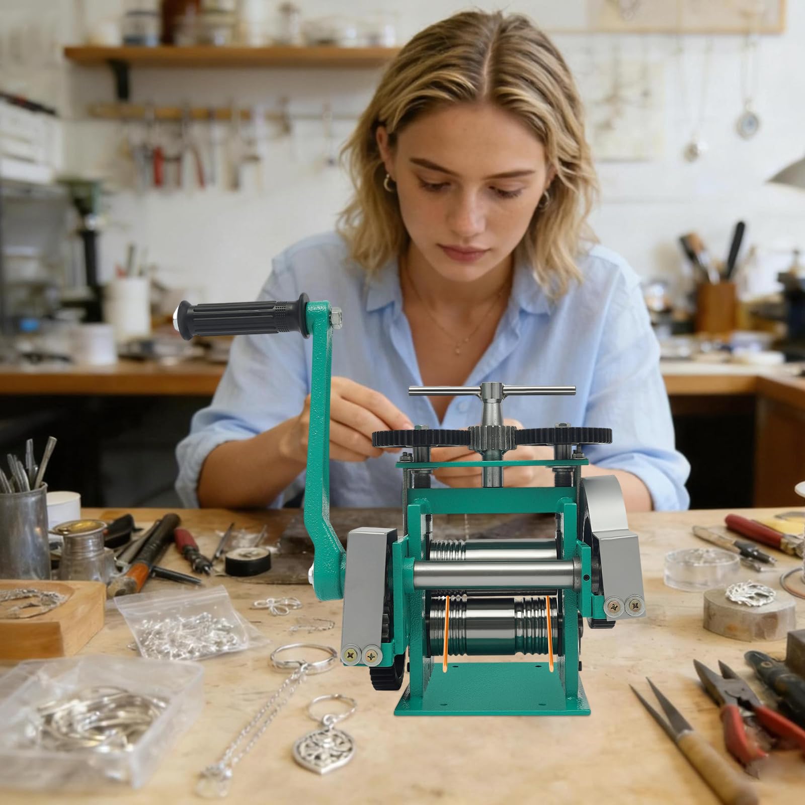 hongward Rullo per gioielli manuale 3 in 1, piegatrice per anelli, strumento manuale per gioielli e goffratura, strumenti per la creazione di gioielli in oro e argento, riparazione e fai da te