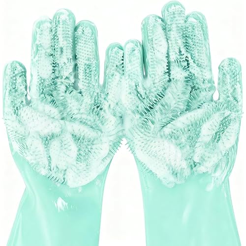 Pecute Large Pet Grooming Gloves with Heat-Resistant, High-Density Silicone Teeth for Washing, Massaging, and Enhanced Five Finger Design