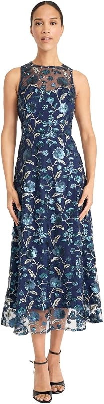 Maggy London Women's Women's Sleeveless High Neck Illusion Hem Lace A-line Formal Wedding Guest Dress