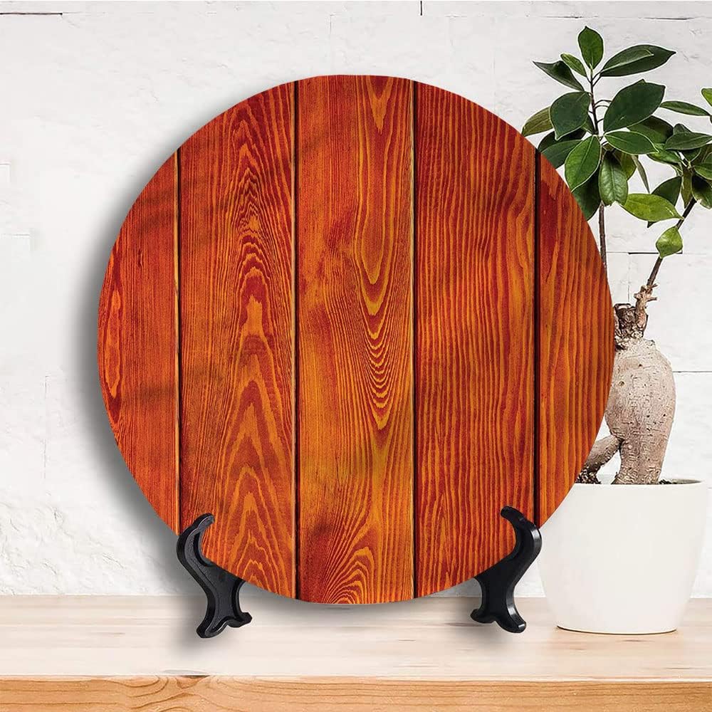 Ceramic Plates, Orange Decorative Ceramic Plates, Wood Timber Floor Orange, 7 Inch, for Dining, Parties, Wedding, Multicolor