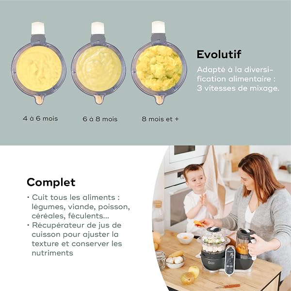Babymoov Nutribaby(+), Robot Cuiseur Bébé Multifonctions 6 en 1, Cuiseur Vapeur Mixeur, Grande Capacité 2,2L, Petits Pots Bébé Faits Maison, Idéal Diversification Alimentaire, Gris - 5