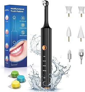 Zahnreinigung Bleaching Zahnaufhellungsset, Beedove Bleaching Zahnpolierer mit 4 Modi für Zähne Aufhellen, zum Polieren nach der Zahnreinigung, Zahnaufhellung Set mit 6 Köpfen (Schwarz)