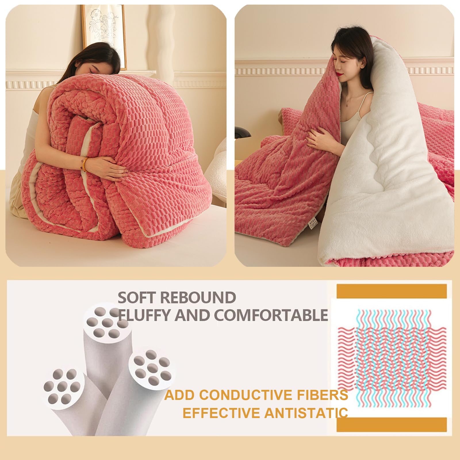 ZTGL Edredón Nórdico con Borreguito, Invierno Colcha De Microfibra Edredón Manta Cama 150/180/200/220 Invierno Suave Cálido Lecho, para Clima Frio,Rosado,150x200cm(2kg)