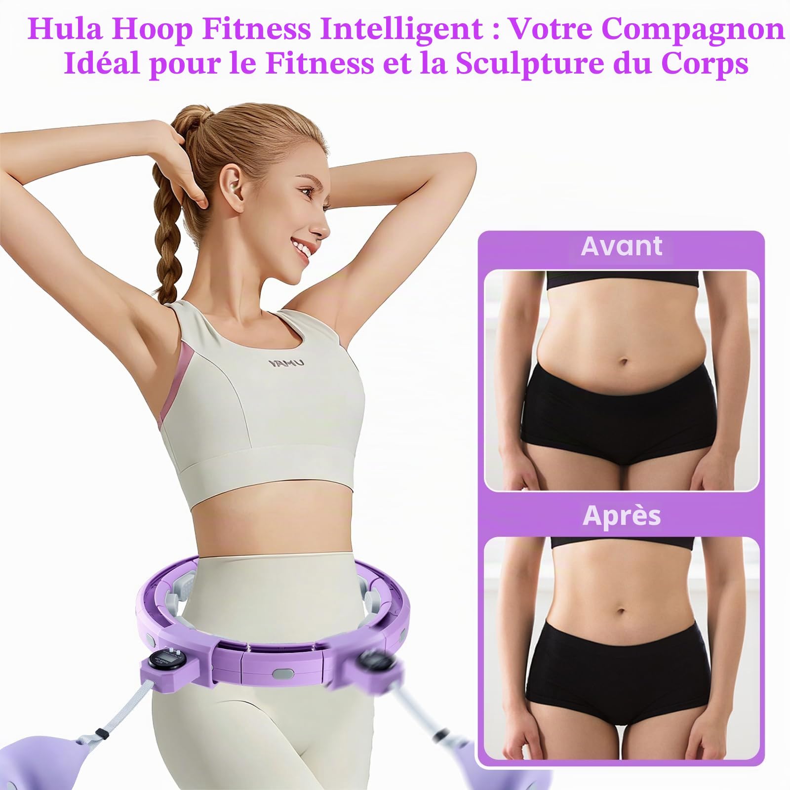 Cerceau Hula Hoop Fitness Intelligent, Cerceau Fitness, pour Les Sports Maison, en Plein Air, Gym, 18 Noeuds Hula Circle Amovible, avec Boule de Poids et Compteur