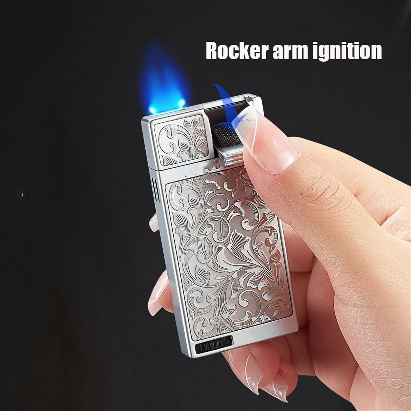 Encendedor de metal, resistente al viento, llama ajustable, recargable para barbacoa, velas, uso al aire libre, encendido de brazo basculante, gran regalo para hombres, diseño ultrafino