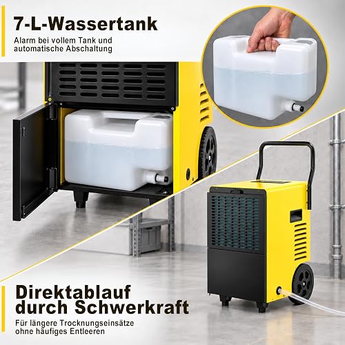 DAHTEC Deumidificatore Professionale Industriale 50 L/24 h, Serbatoio 7 L - 4