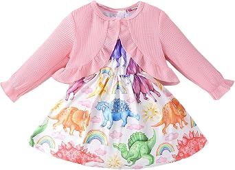 Baby Girls Cardigan Dress Toddler Girl Long Sleeved Coat Sleeveless Dress Set Two Piece for 3 to 24 Months