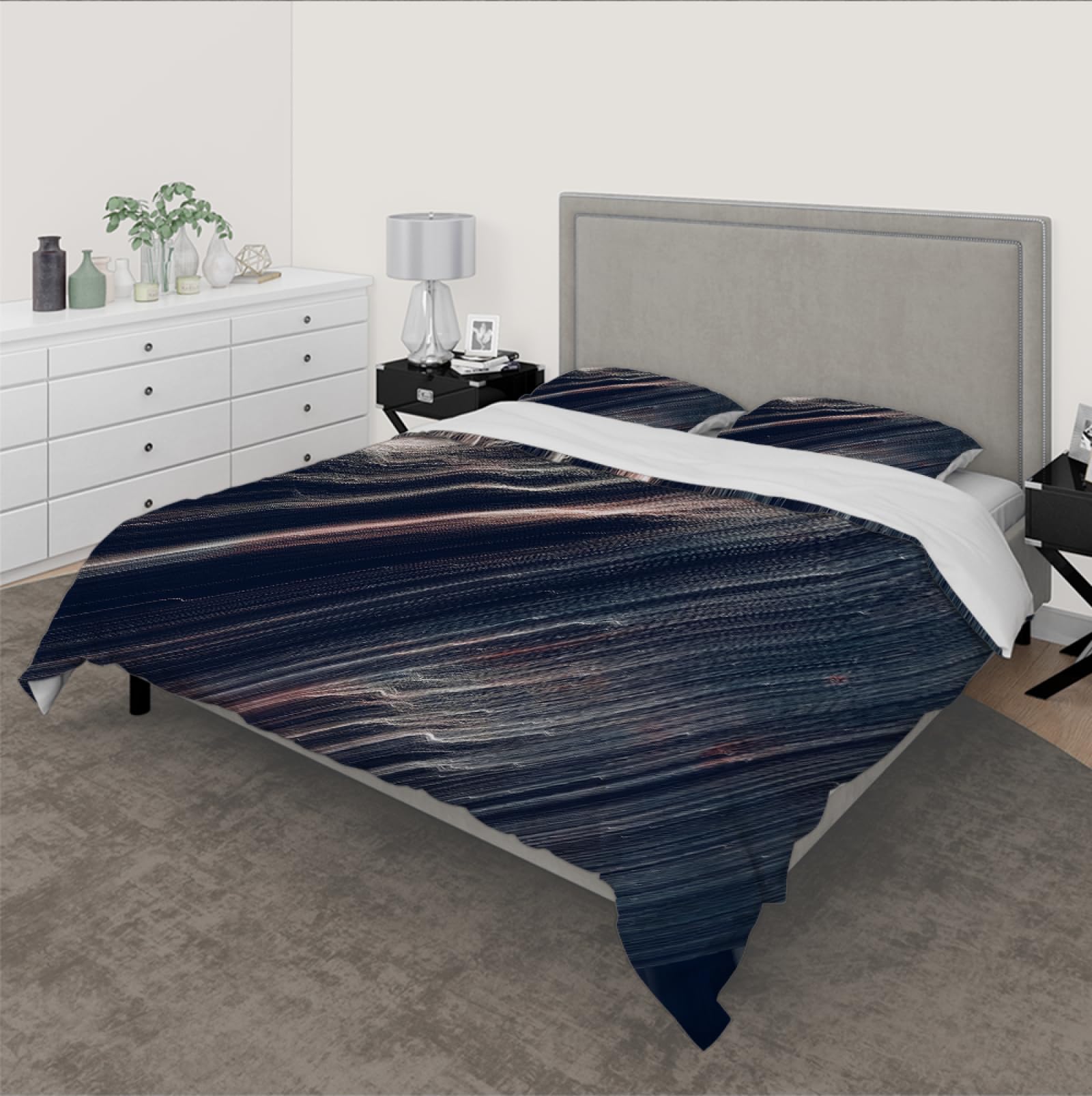 Funda de Edredón Set 3 Piezas Abstracto Textura Geológica Transpirable Microfibra Juego de Ropa de Cama para el Dormitorio con 2 Almohadas Shams 4 Lazos Cremallera 135 x 200 cm