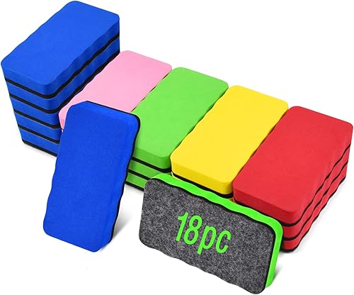 Eeoyu - Borradores de borrado en seco, paquete de 18 borradores magnéticos para pizarra blanca, limpiador de pizarra para niños y aula, suministros