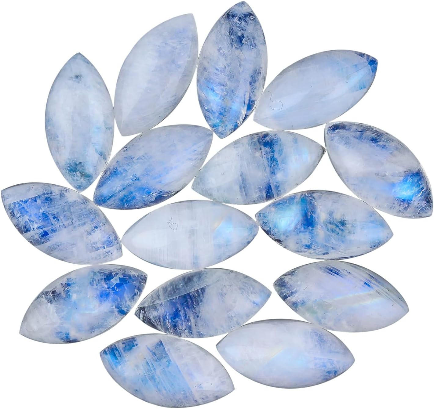 5pcs Rainbow Moonstone Cabochons Gemstone Crystals, Wholesale Bulk Lot, Wire Wrapping, Natural Stones, Jewelry Making Supplies, DIY, Décor, Gem Collection 18X9 MM, Marquise