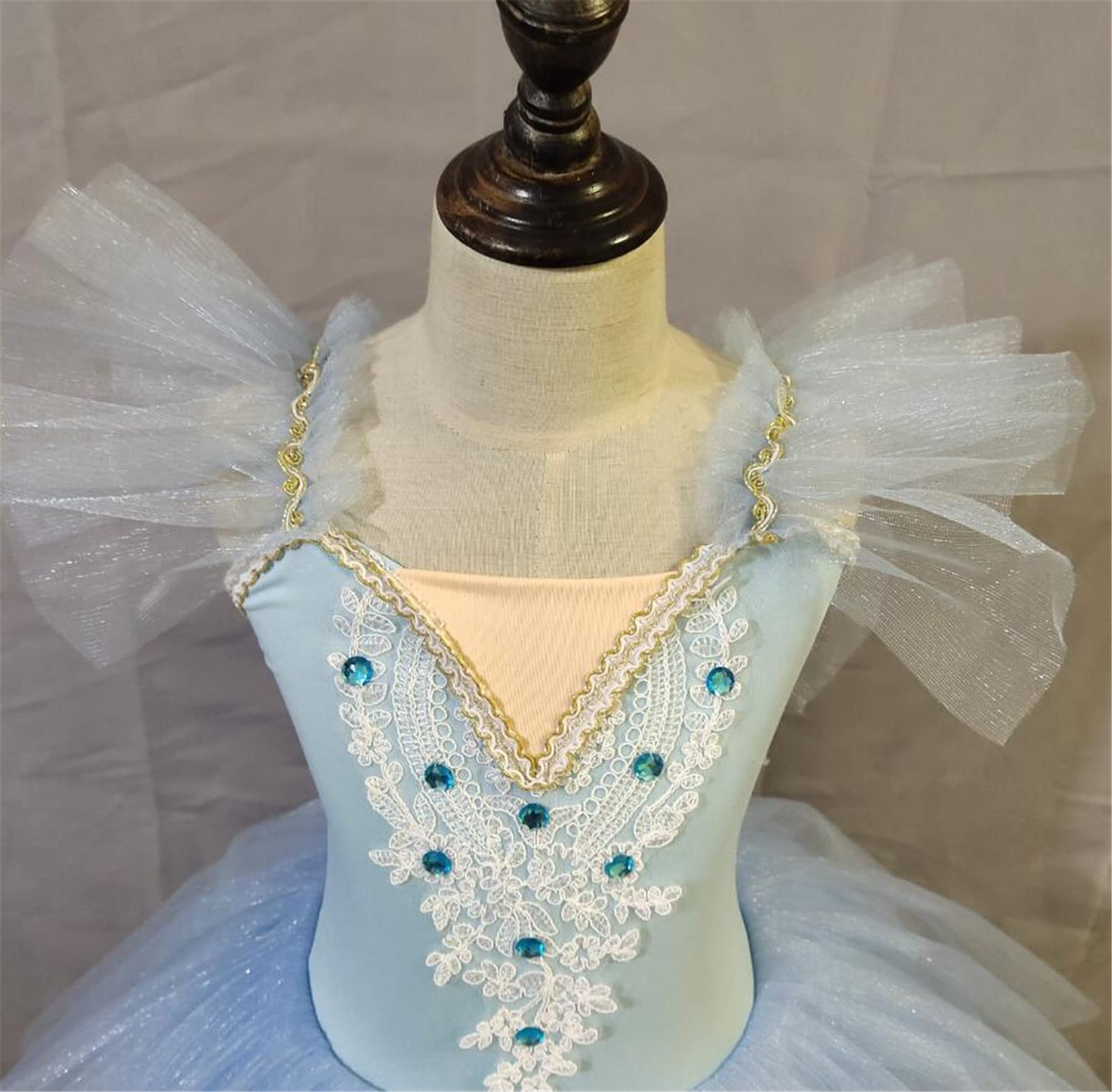 OTMYIGO Disfraz de Bailarina de Princesa para niñas, Vestido de Ballet tutú de Leotardo Largo sin Mangas para niñas, Disfraz de competición de Patinaje artístico para niñas,Light Blue,M