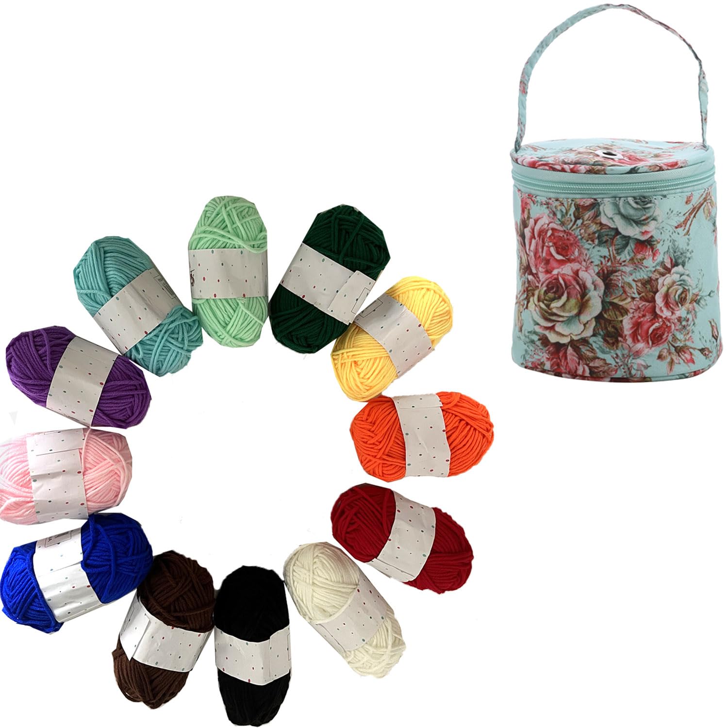 Häkelset für Anfänger, 12 Farben, Acryl-Garn-Set mit Garnaufbewahrung, Häkeln, Stricken, Basteln, Starter-Set für Erwachsene und Kinder (Garn + Aufbewahrung)
