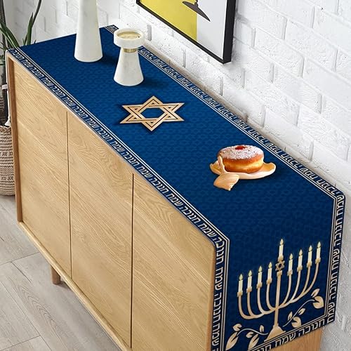 Miniatura 3 de Camino de mesa de Hanukkah, Menorá, estrella de David, festival judío, fiesta, cocina, comedor, decoración del hogar (13 x 108 pulgadas)