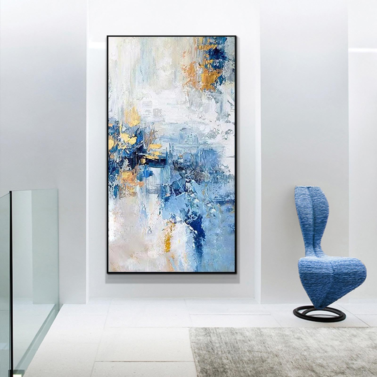 ZHMANLUCK Gotowe do zawieszenia pionowe obrazy korytarz przejście mural niebieski obraz olejny nowoczesny minimalistyczny lekka luksusowa abstrakcyjna dekoracja ścienna salonu 86x175cm/(34x69cale) z