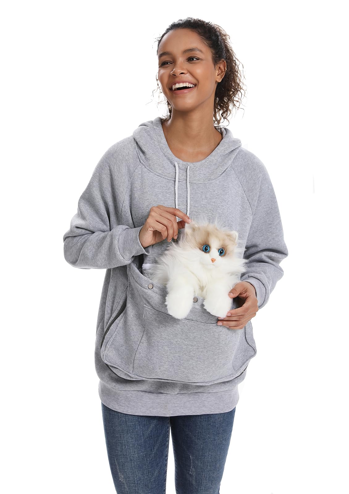 Unisex Cat Pouch Hoodie Long Sleeve Kitten Puppy Holder Hoodies Front Large Pouch Pet Carrier Sweatshirt