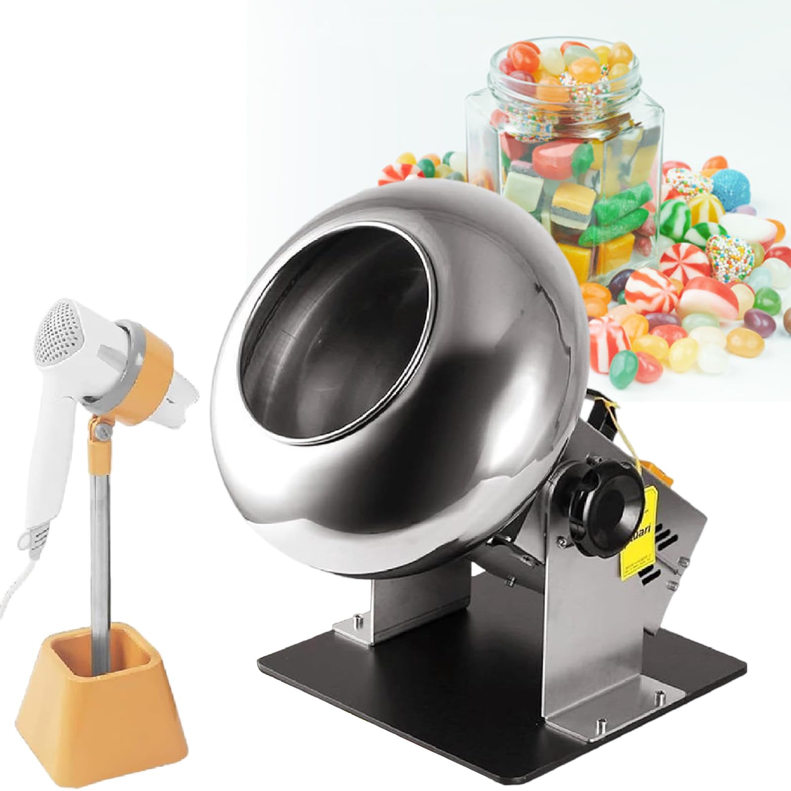 Kommerzielle Bonbon-Beschichtungsmaschine, Elektrische Bonbon-Poliermaschine Mit Einstellbarem Winkel, Zuckerball-Pfannenmaschine Mit Externem Haartrockner Zum Trocknen,110V