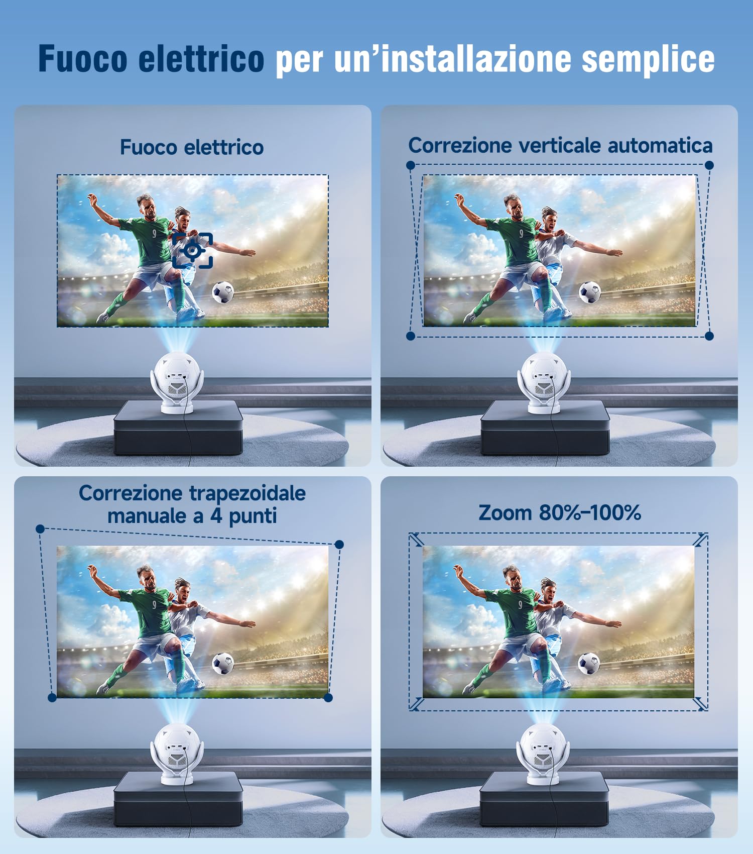 Magcubic Proiettore Portatile 4K, Android 14 con WiFi 6 e BT 5.4 | Mini Videoproiettore 1080P a Forma di Pallone da Calcio, Rotazione 180°, Focale Auto, Proiettore per Home Cinema, Gaming
