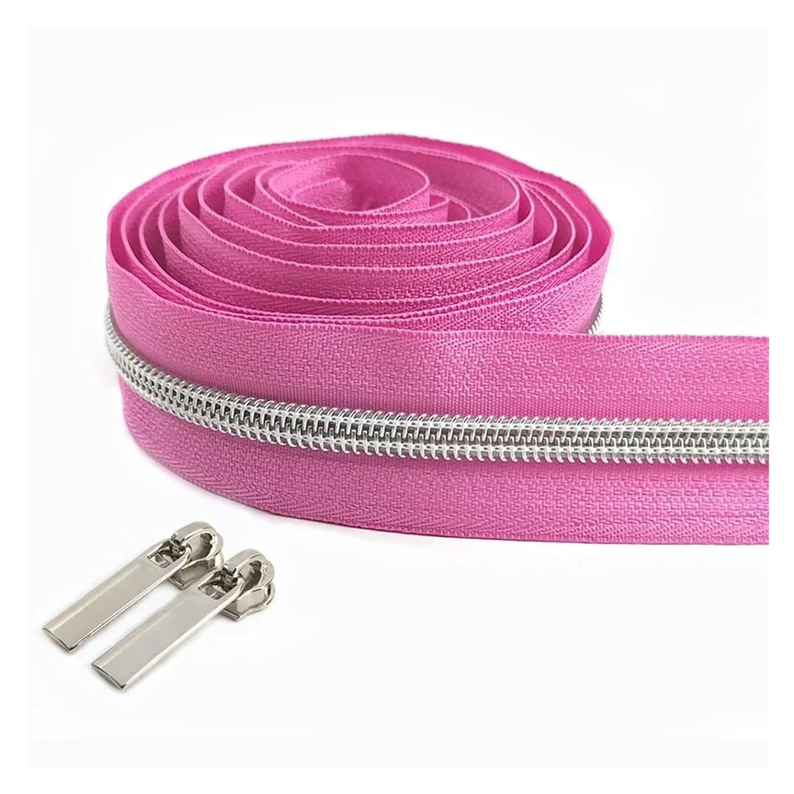 Zipper,Way Zip 2 Meters 5# Nylon Zipper Tapes+ 2Pcs Zipper Slider Pulls Bag Purse Pocket Coil Zippers Heads Decor Zip Repair Kit DIY Accessories Zips Clothing Garments(ZA419-171-Silver)