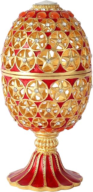 QIFU Vintage Hand Painted Faberge Egg Style Hinged Jewelry Trinket Box with Rich Enamel and Sparkling Rhinestones, Unique Gift Home Decor, Best Ornament Your Collection