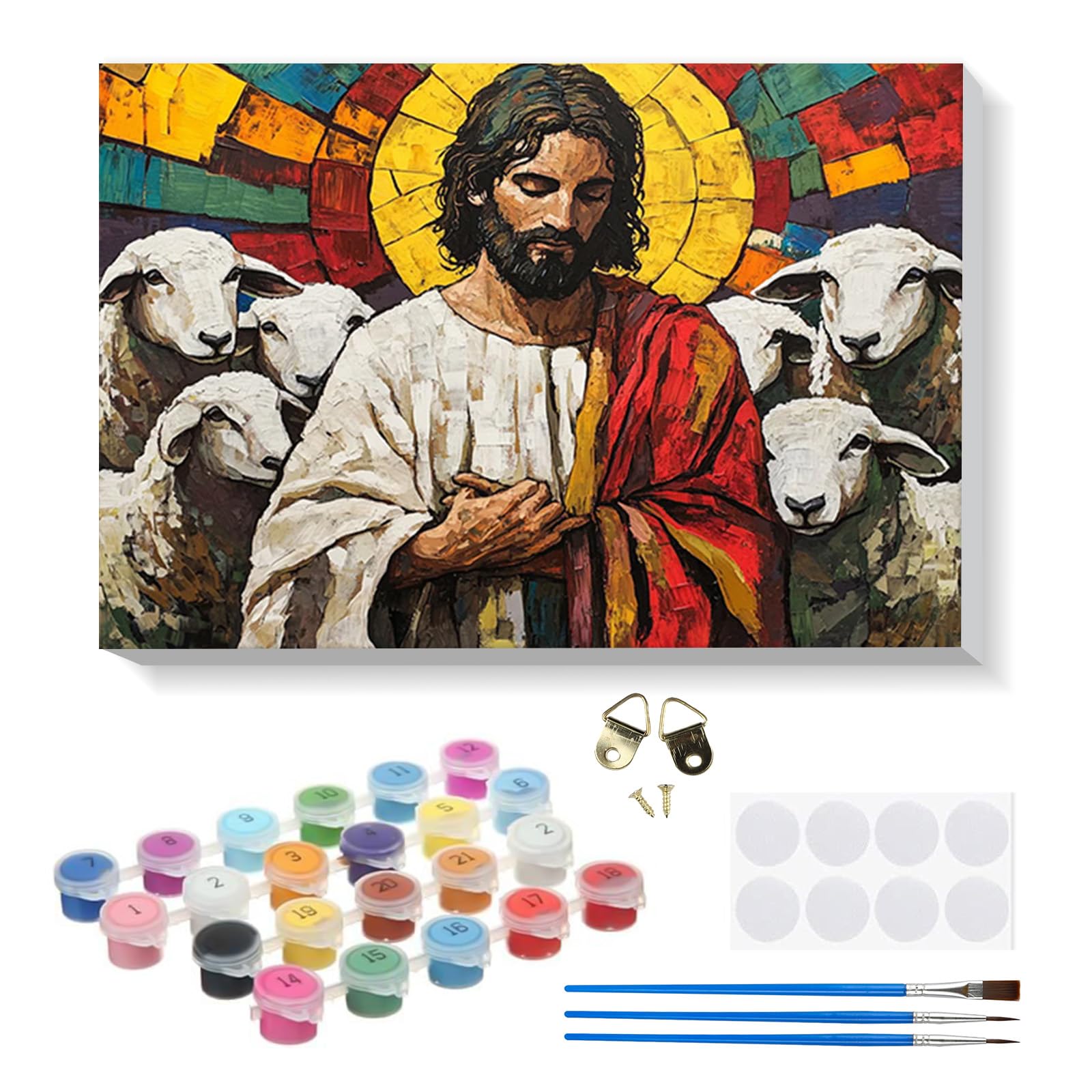 RICUVED Jesus Paint by Numbers for Adults Kids–Jesus DIY Paint by Numbers Kits with Wooden Framed,Easy Oil Painting Acrylic Pigment Drawing Paintwork Canvas 20x30 cm Home Decor