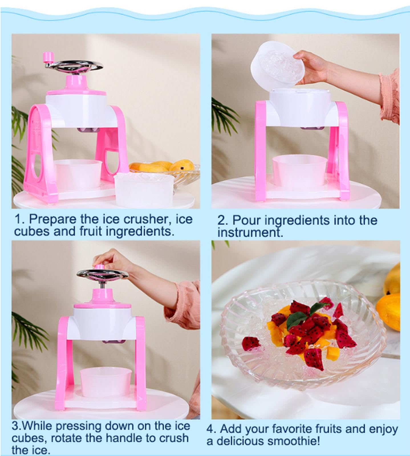 Máquina pequeña para raspar Hielo y Hacer Conos de Nieve, portátil, rotativa y Manual, Ideal para el hogar, Viajes y Exteriores. Fácil de Usar.