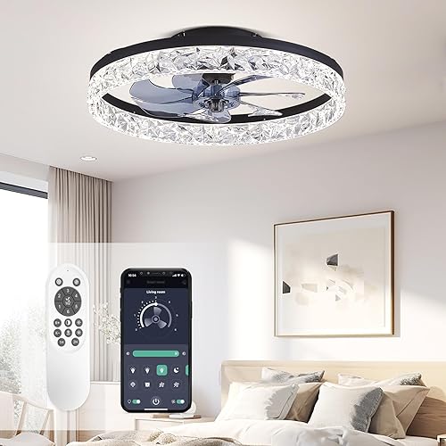 STERREN Ventilador de techo de cristal con luz, ventiladores de techo modernos de perfil bajo de 19.7 pulgadas con control remoto, ventilador LED de disponible en Yaxa Costa Rica