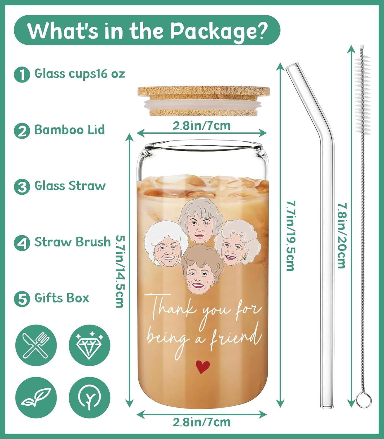 Thank you for Being a Friend,Golden Girls Merchandise Ornament Keepsake,Friend Women Thank You Gifts,Birthday Christmas Gifts for Men Golden Girls Fans,16 Oz Can Glass - Image 2