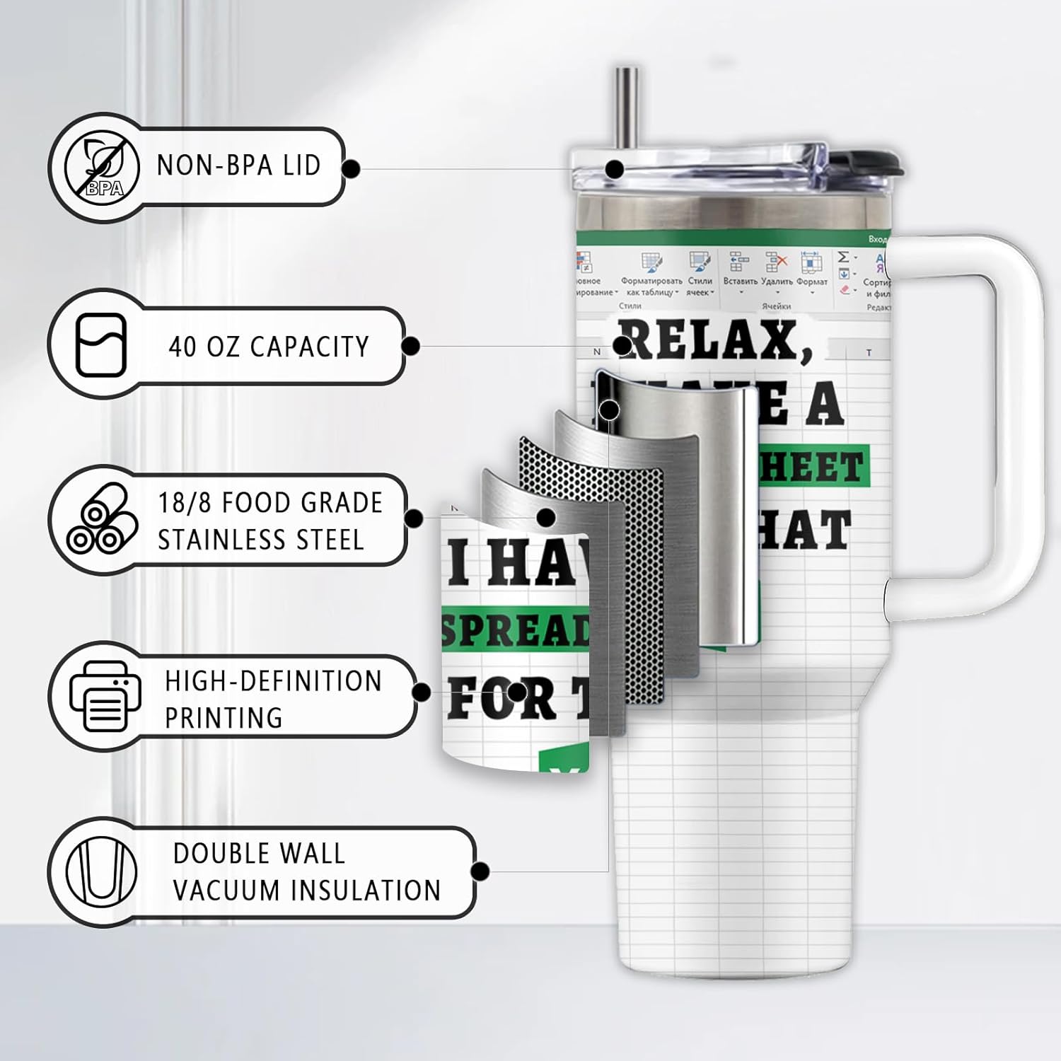 Accountant Gifts, 40 Oz Sheet Tumbler with Handle, Gift for Employees Accountant Coworker Cpa Auditors Finance Professionals, Spreadsheet Gift for Thanksgiving Christmas, 1 PCS - Image 4