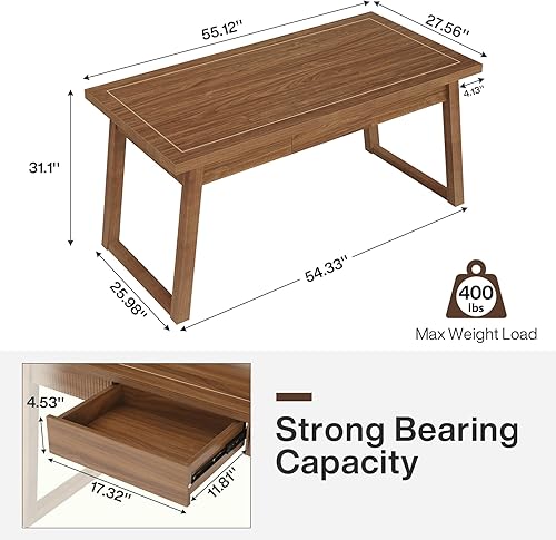 Miniatura 2 de Tribesigns Escritorio ejecutivo de oficina en casa Escritorio de computadora de madera de 55 pulgadas con cajón, mesa de escritura moderna de