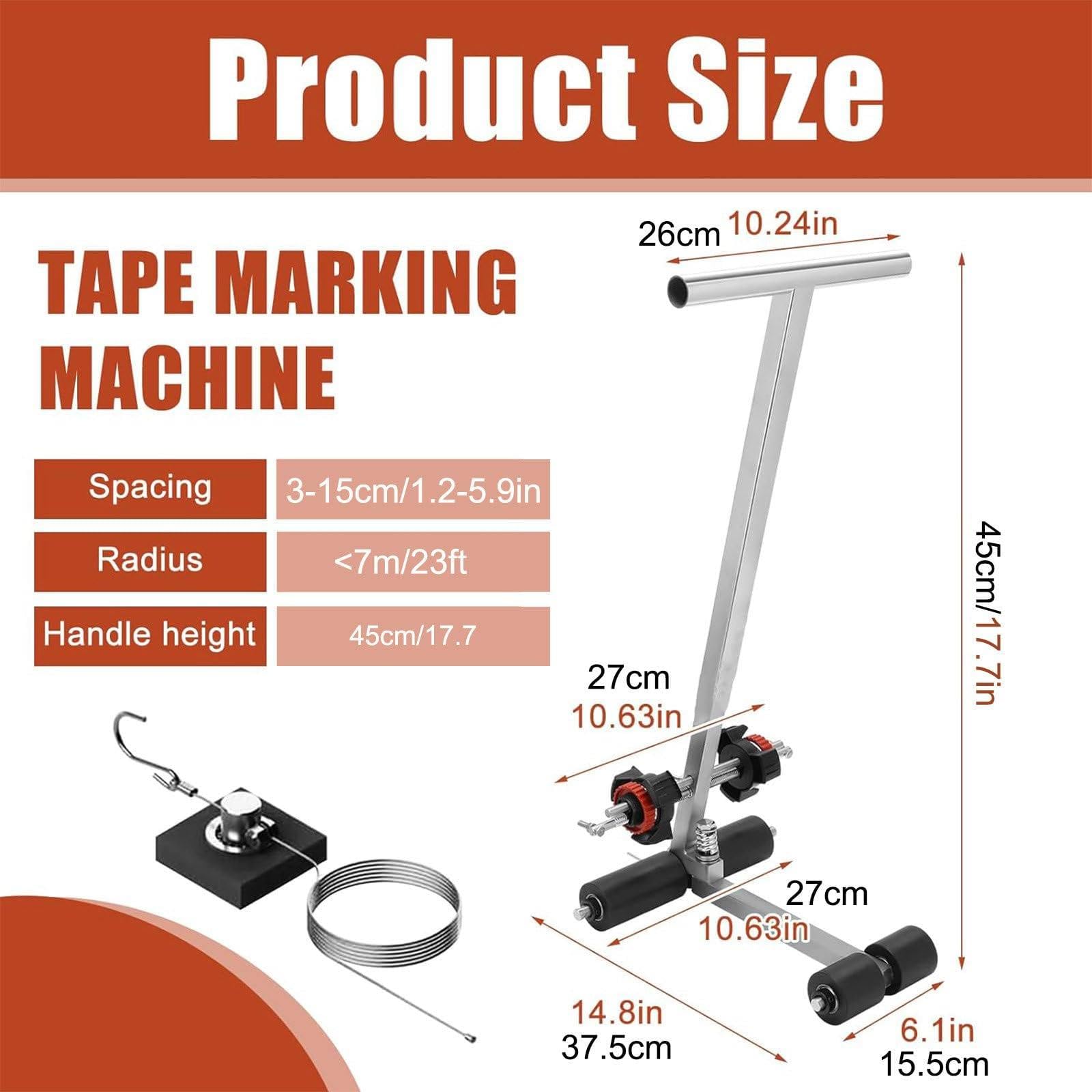 Macchina traccialinee manuale a spinta per tracciare linee di parcheggio, con kit per tracciare cerchi, applicatore di nastro adesivo per pavimenti, per campi da basket, segnaletica stradale, 55-80 c