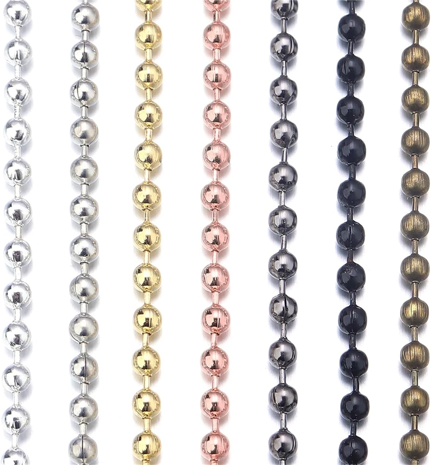 Ball chain, 10Roll 10yard Iron Bead Chains 1.5/2/2.4mm Width for Jewelry Making Necklace Bracelet Keychain DIY Handmade Accessories for Tag Chain(Antique Bronze,2.0mm)