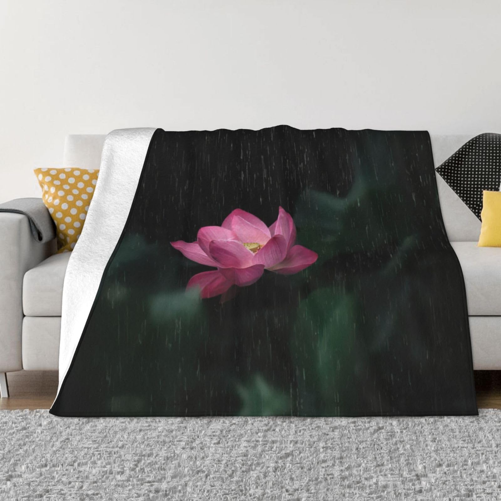 Couverture en flanelle luxueuse et chaude plaid fleur de lotus OdDdot