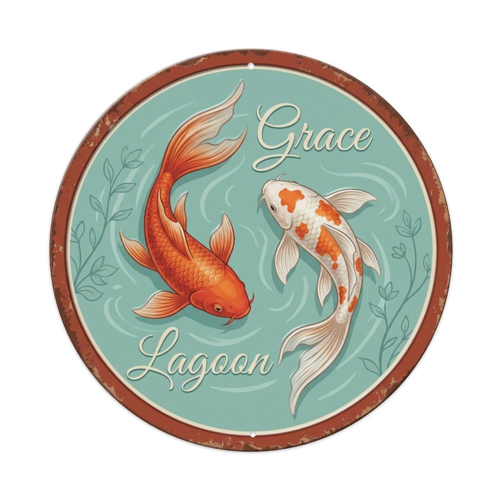 Metal Tin Sign Koi Fish Radiant Glowing Japanese Retro