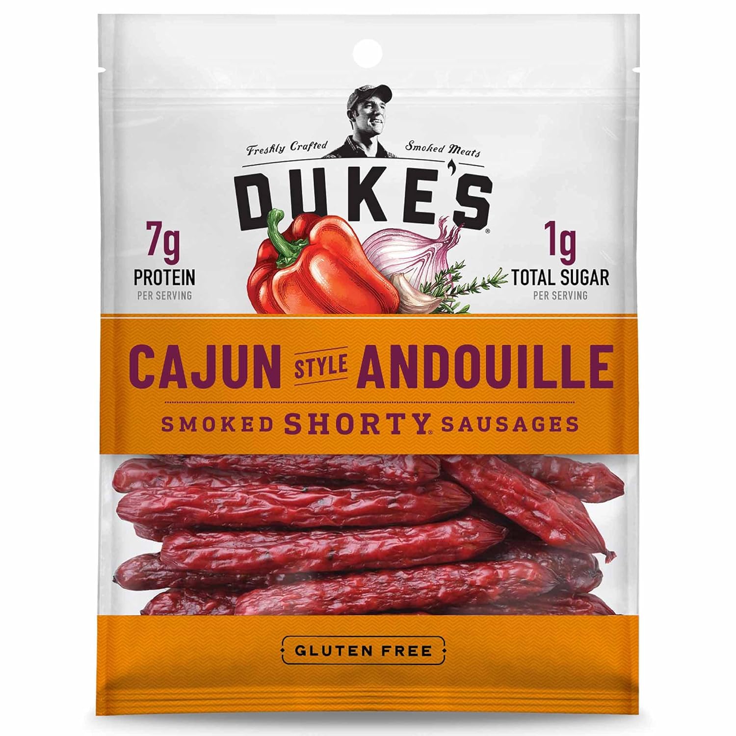 Duke's Cajun Andouille Smoked Shorty Sausages - 7g Protein, Keto Friendly, Gluten-Free Pork Snack, 5oz Hickory Smoked