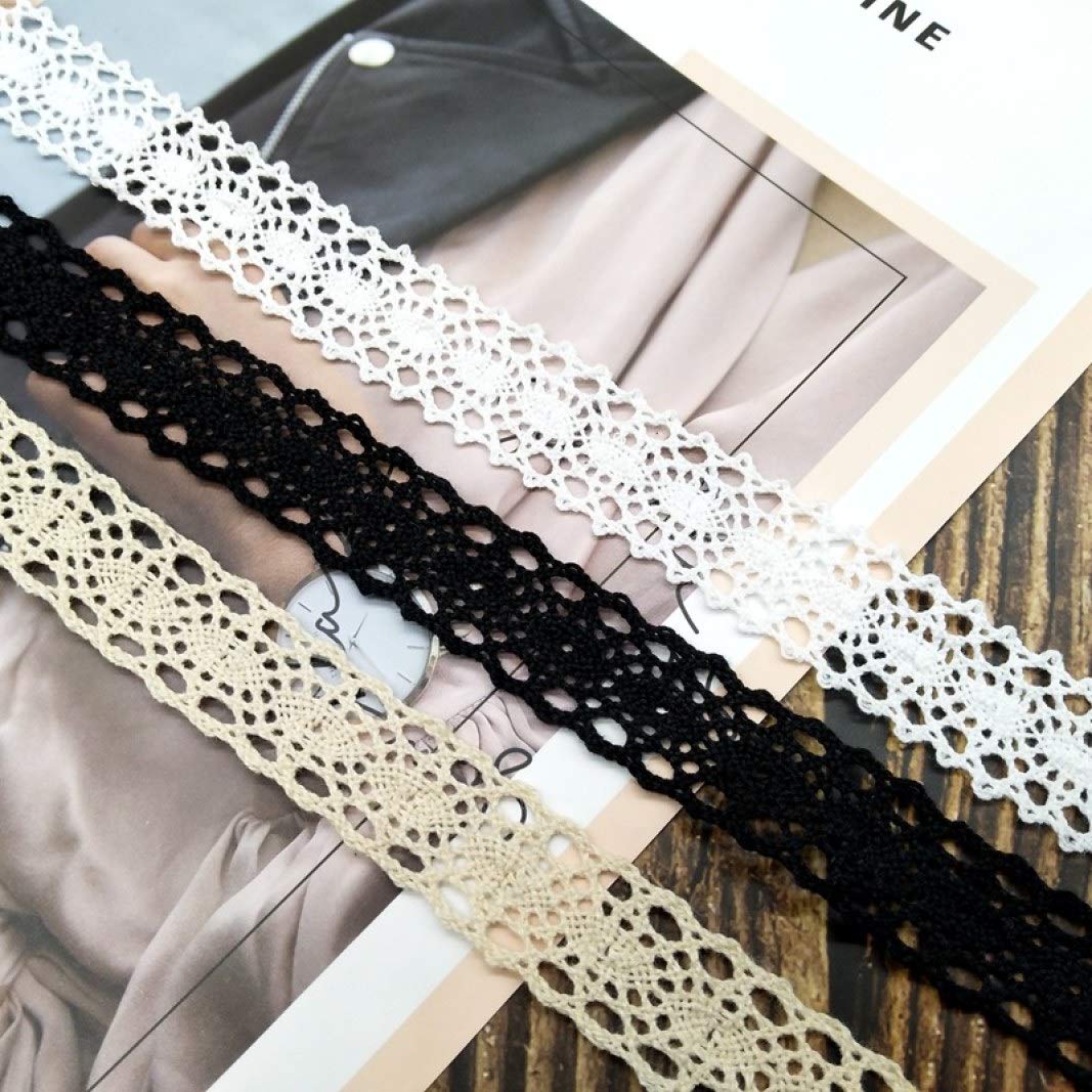 Ruban à tricoter en dentelle, 2cm, 5 mètres, blanc, noir, ivoire, for bricolage, vêtements, couture, Scrapbooking(White)