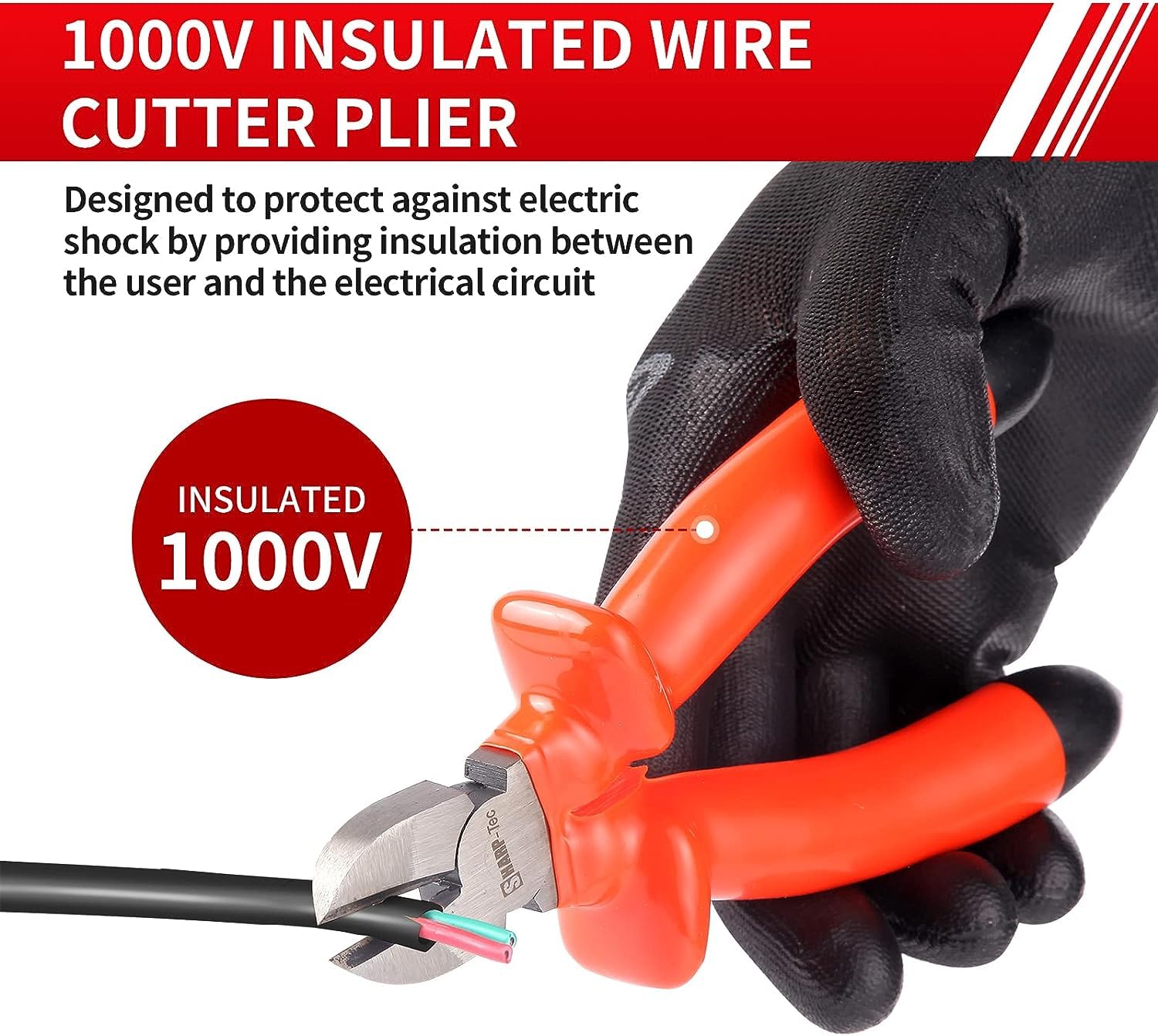 Sharp-tec 1000V Wire Cutters, 200mm Side Cutters Electrical with Anti-Slip Handle - Image 2