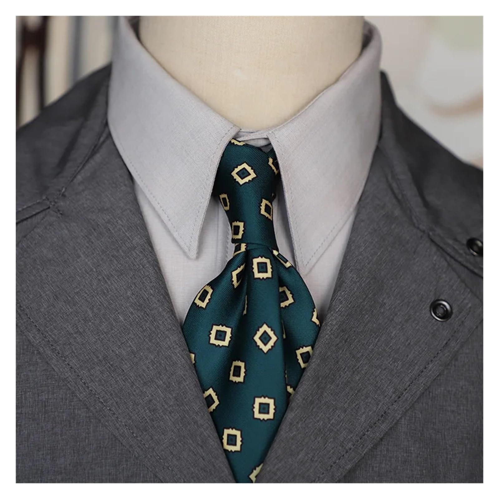 Corbata De Hombre Retro 9 cm impreso simulación seda estilo callejero caballero corbata hombres verde oscuro azul claro