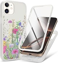 Compatible iPhone 12 Case, 360° Full Body Bumper Protection, Smartphone Case, Flower Pattern, iPhone 12 Pro Cover, Built-in LCD Protective Film, Full Coverage, Flower Pattern 1