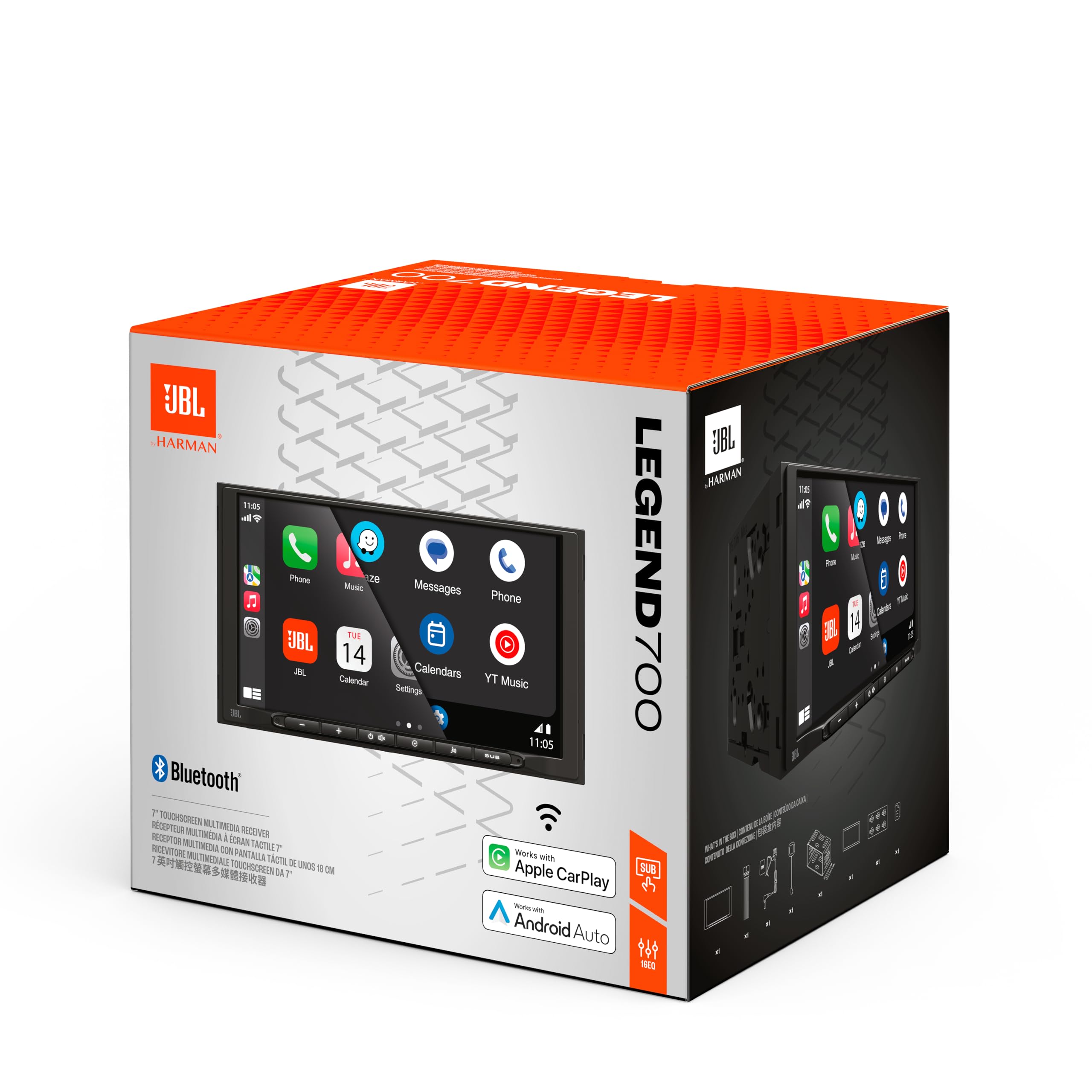 JBL Legend 700 autoradio 2-DIN multimediale, schermo touchscreen 7 pollici, Apple CarPlay & Android Auto wireless, Bluetooth, 4x50 W, preout 4V, FLAC, equalizzatore parametrico