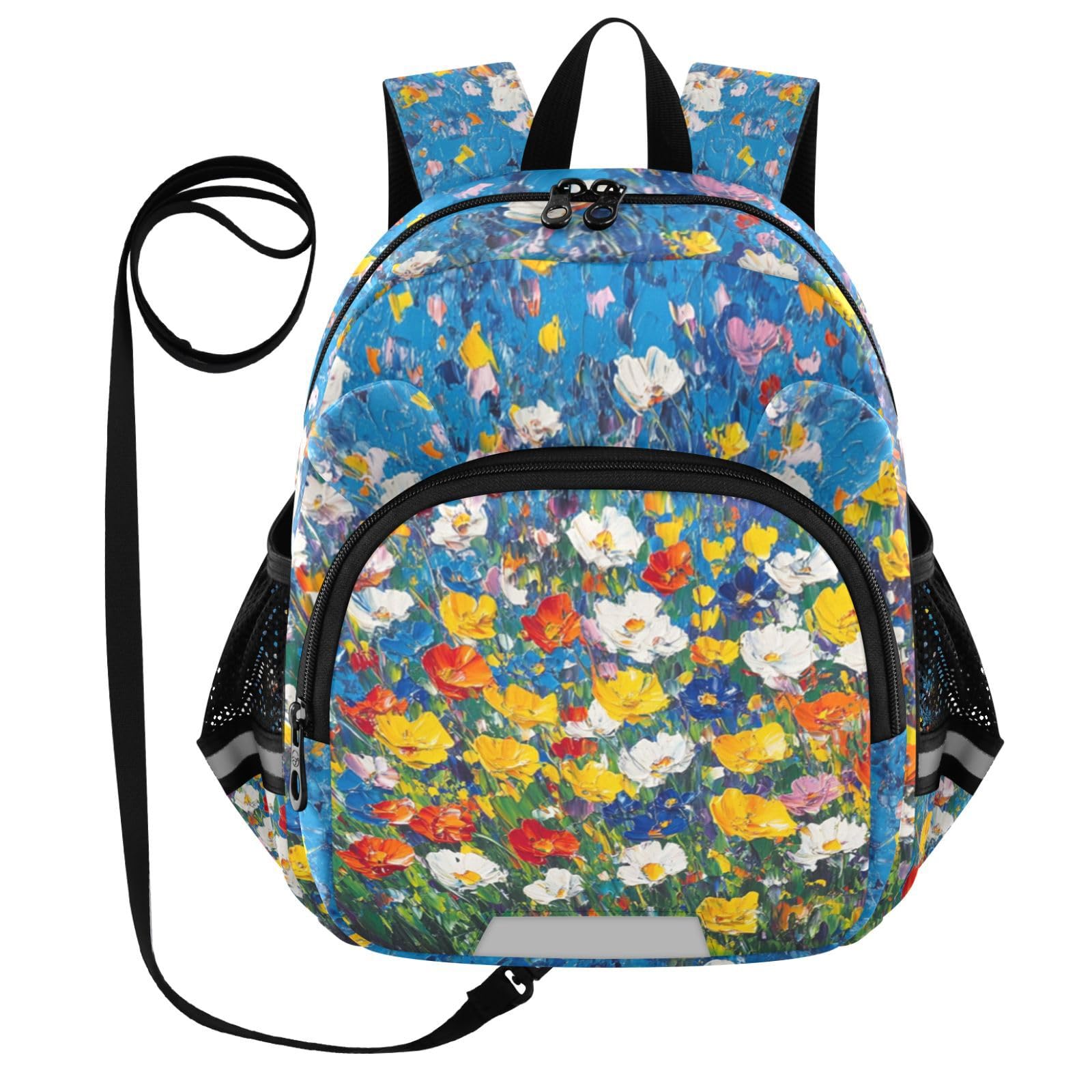 Watercolor Flowers Field Toddler Harness Backpack for Boys Girls 3-6 Years Kids Backpack with Anti Lost Safety Leash Baby Harness Bookbag for Walking Preschool Travel
